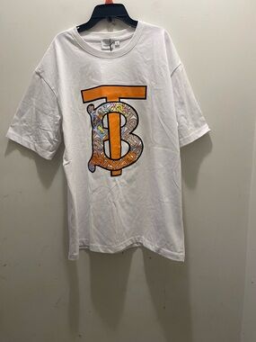 Burberry TB (Thomas Burberry)Logo Tee with Orange Accent NWT